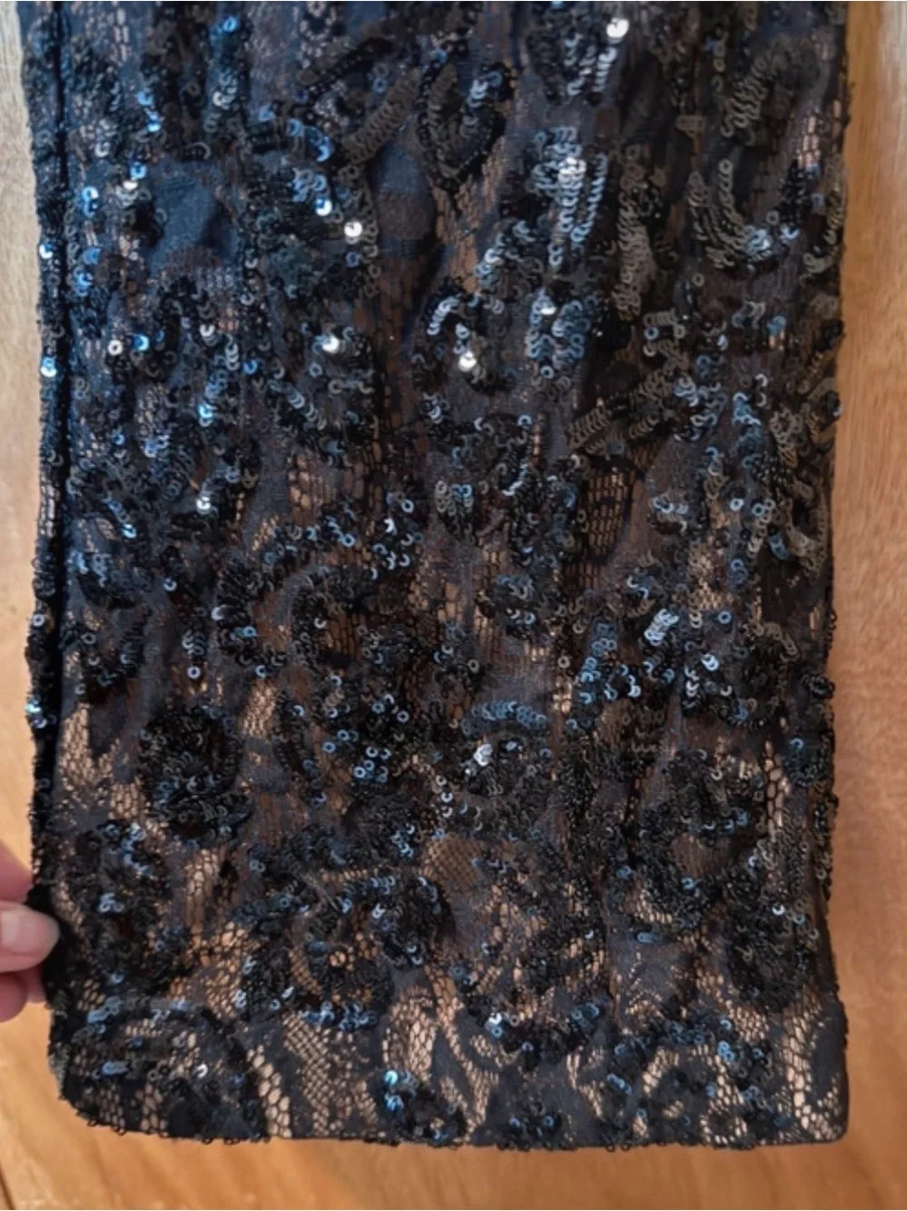 NADINE MERABI Black Sequin Lace Long-Sleeve Fitted Jumpsuit